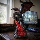 Dragon Statue Fantasy Figurines Gothic Game Room Decor Black Red