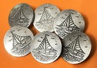 Set Of 6 Vintage Yachting Sailing Sailboat 3 4    Engraved Metal Buttons