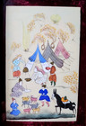 Vintage Persian Miniature Painting Marquetry Khatam Frame Camp Scene Bone Panel