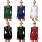 Us Yizyif Women Sparkly Lyrical Dance Dresses Ruffled Trims Figure Skating Dress