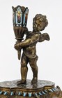 French Antique Champleve Enamel Bronze Cherub Vase Stand 19th Century