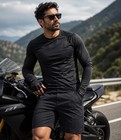 Men s Black Long Sleeve Compression T-shirt Crew Neck Stretch Gym