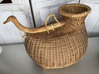 Antique Vintage Woven Wicker Hand Made Fish Basket Collectible Decor Duck Handle