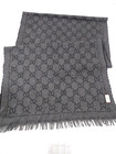 Gucci Gg Jacquard Women Wool Scarf Shawl Stole Wrap Made In Italy Gray And Black