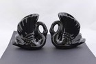 Pair Of Vintage Ceramic Glaze Black Swan Bird Vases