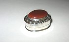 Vintage 925 Sterling Silver Red Carnelian Cabochon Snuff Pill Trinket Box