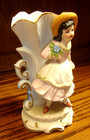 Victorian Lady Figurine Porcelain Ceramic Planter Vase Ornate Scalloped Edge 772