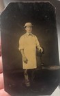 Occupational Tintype Pink Cheeked Young Man In White Apron And Bowler Hat Smokin