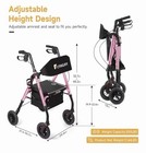 Flyingjoy Rollator Walker With Seat And Brakes Pink 300 Lbs Adults Bariatric