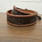 Braided Floral Tooled Leather Belt W Sterling 4 Pc Buckle Set Western Rodeo Usa