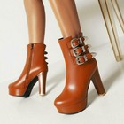 Fashion Womens Ladies Zip Ankle Boots Block High Heels Platform Punk Party Shoes