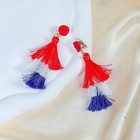 Boho Statement Tassel Earrings - Clip On Feather Dangling Fringe Red White Blue
