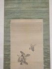 Antique Japanese Hanging Scroll Sparrow Painting By Kojou Collectible Art