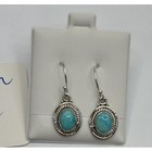 925 Sterling Silver Turquoise Dangle Earrings Oval Southwestern Rope Border