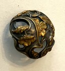 Antique Art Nouveau Open Work Brass Button Gold Flowers   Leaves On Silver Grey