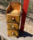 Vtg 1960 s 3 Drawer Small 3x9 Wood Sewing Notions Chest Wall Or Table Souvenir
