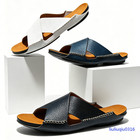 2026 Men s Leather Open Toe Flat Slippers Causal Beach Slip On Holiday Shoes Man
