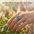 Sterling-silver Abalone Dragonfly Turquoise Spoon Ring Vintage Boho Thumb Rings