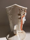 Vintage Japan Ceramic Figural Vase 4  Ornate Double Handles Cream Orange