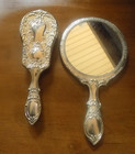 Vintage Vanity Mirror Brush Comb 2 Pc Set Sterling Silver Plated Antique