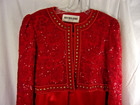 Vintage Richilene Red Sequin Bolero Jacket   Red Silk Pants 10  12  Fabulous