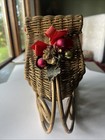 Antique Christmas Wicker Sleigh Basket Gold