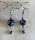Sterling Silver 925 Turquoise Teal Iridescent Crystal Dangle Drop Hook Earrings