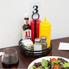 Black Flat Round Iron Metal Condiment Caddy With Card Holder 8  x9 5  