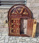 Wooden Vintage Window With Carving And Brass Work  Distressed Window ethnic Art