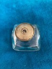 Antique Square Beveled Glass Ink Bottle  Brass Neck   Lid