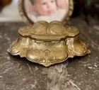 Vintage Lined Jewelry Casket With Art Nouveau Flower Motif  Footed Keepsake Box