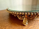 Ornate Gold Filigree Plateau Vanity Tray   Round Beveled Mirrored Vanity Stand