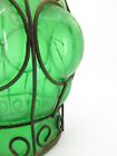 Vintage Hand Blown Green Bubble Glass   Wrought Iron Lighting Shade 9  T X 5 5  
