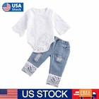 Infant Toddler Baby Girl Summer Clothes Set Romper Bodysuit Denim Pants Outfits