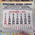 Pennsylvania Refining Company December 1938 Multicolor Advertising Calendar Page
