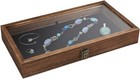 Wooden Jewelry Display Case Tempered Glass Top Lid Gemstone Storage Box Velvet