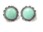 Antique C1920s Navajo Indian Sterling Silver Turquoise Earrings - Nice  