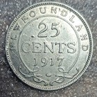 1917 Newfoundland 25 Cents  925 Fine Silver Coin