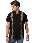 Mexican Shirts For Men Traditional Embroidered Guayabera Large  72-black 