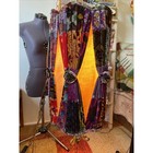 Vintage Crushed Velvet Swag Lamp With Brass Chain   rare Mid-century Hanging Light