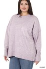 Melange Hi-low Hem Pocket Sweater - H Lilac