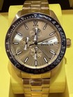 Invicta Quartz Chronograph Tachymeter Gold Dial Ss Bracelet Black Bezel Box