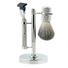 Chrome Razor And Badger Brush Shaving Set With Diamond-cut Handles