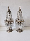 Antique Vintage Pair French Brass Crystals Empire Style Table Lamps Bedside 