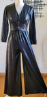Vintage 70 s Catsuit Jumpsuit Playsuit Black Wet Look Liquid Satin Lace Up Disco