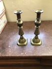 One Pair Of Antique 19th Century Victorian English Brass Candlesticks