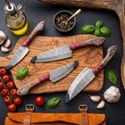 Damascus Steel Steak Knife Set 4 Pcs Hand Forged Wood Handle Bbq Grill Knives