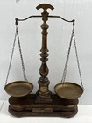 Vintage Brass Balance Scale With Wooden Base And Drawer