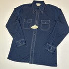 Vintage Sears Kings Road Shirt Men Medium Nwt 70s Navy Western Leisure Polyester