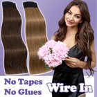 Invisible 100  Real Remy Human One Piece Wire Clip In Hair Extensions Nano Ring